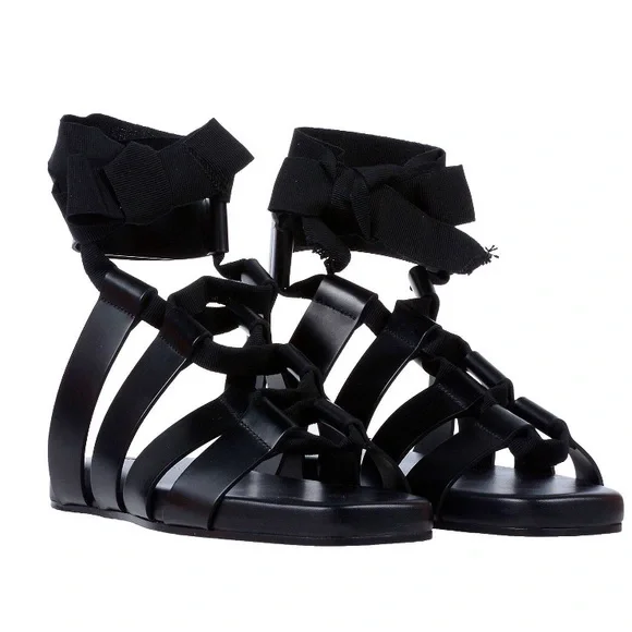 ⭐️ JIL SANDER ⭐️BLACK GLADIATOR SOFT LEATHER SANDALS W/ WRAPPING STRAPS SIZE: 6 - Picture 3 of 5